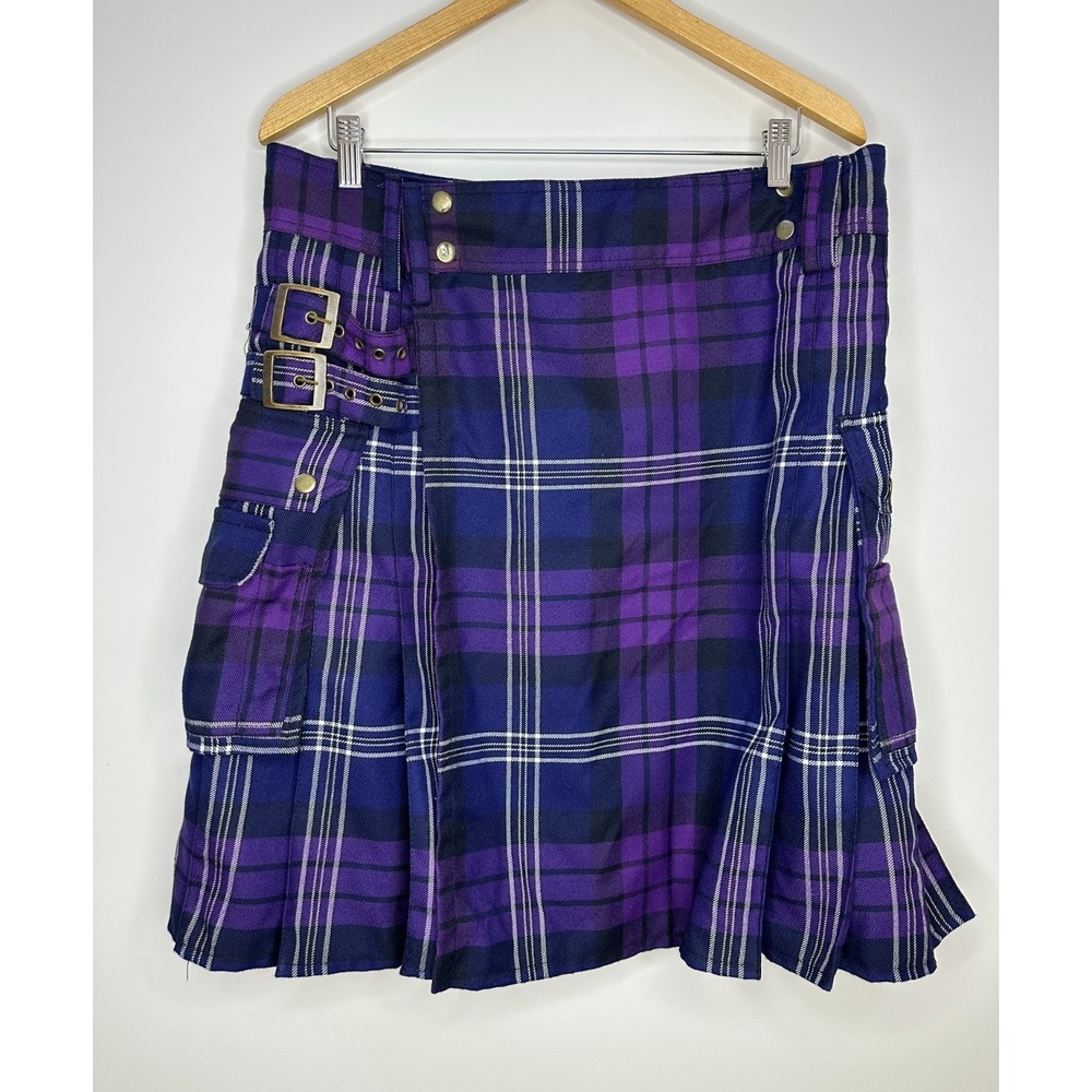 Five Rivers 5R Purple Plaid Utility Kilt Cargo Pockets Size 38 Cosplay Festival - Picture 2 of 14